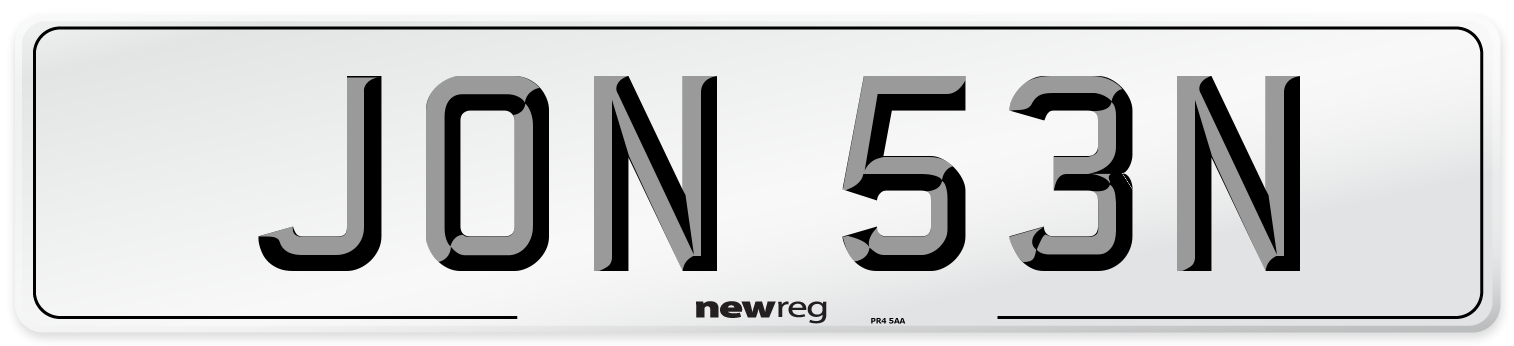 JON 53N Number Plate from New Reg
